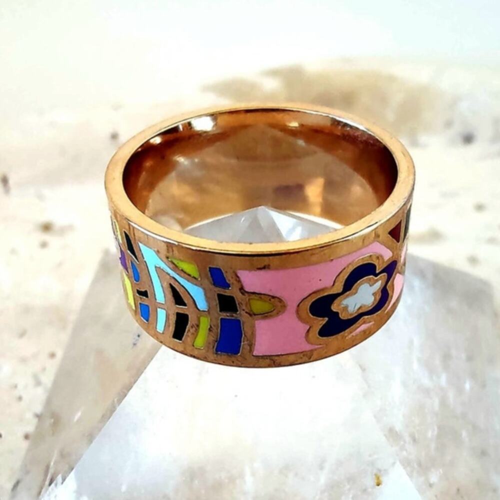 14 Gold Filled Multicolor Enamel Band Ring Size 9